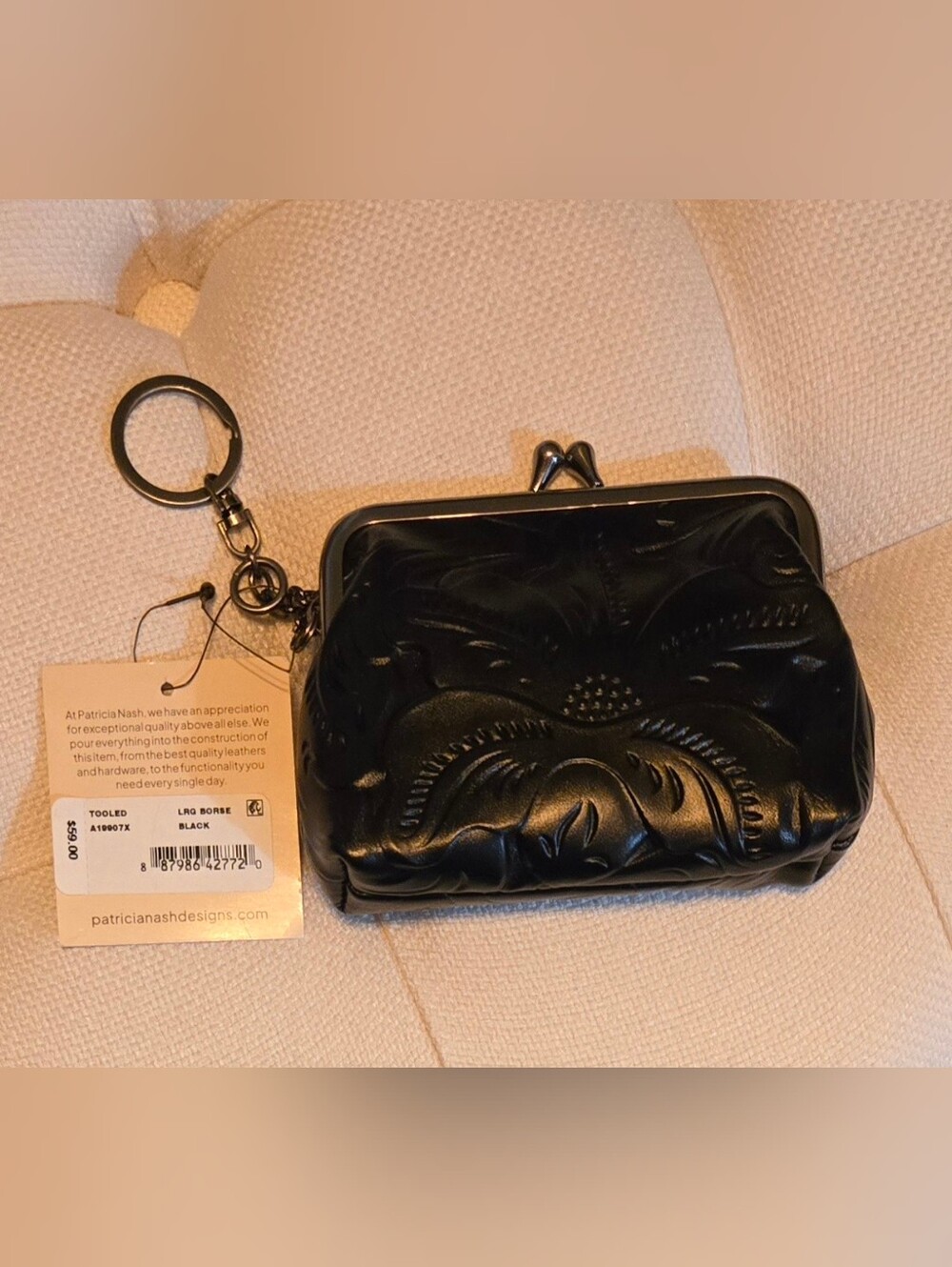 Patricia Nash Tooled Leather Borse Frame Coin Purse Keychain – Black – NWT